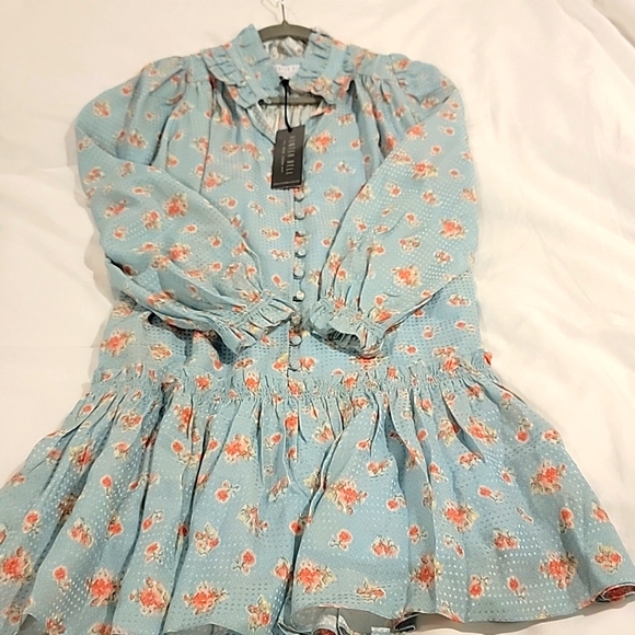 NWT Hunter Bell Blakely Dress Blue Ikat floral print ruffle dress XS - Picture 8 of 10